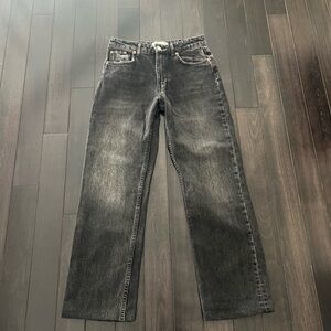 Zara Woman's Charcoal Straight Leg Mid-Rise Jeans